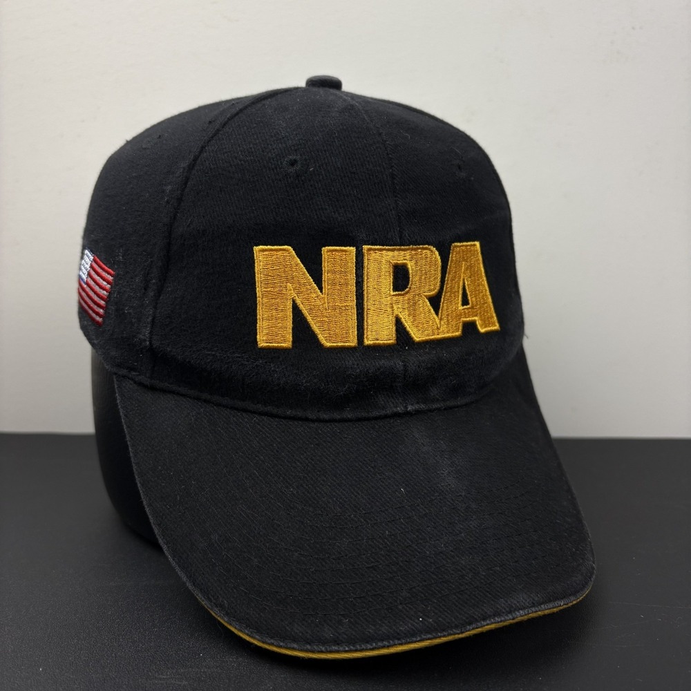 Vintage NRA National Rifle Association Black Gold USA Flag Strapback Hat Cap